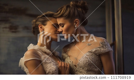 LGBT lesbian couple love moments happiness concept 111708919
