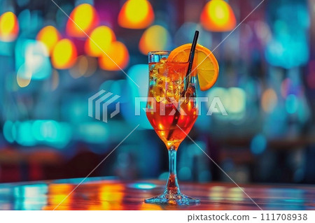 Cocktail in the bar on the background of the night club. 111708938