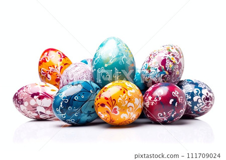 Colorful easter eggs on white background. 111709024