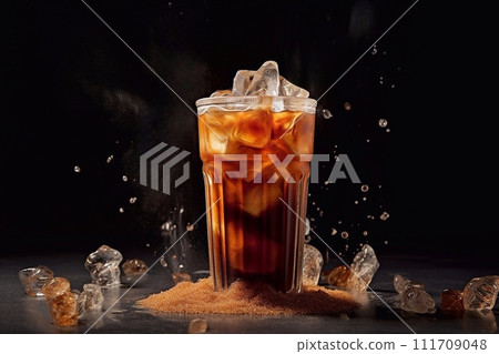 Iced coffee with ice cubes Iced coffee with ice cubes 111709048