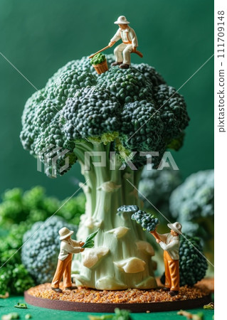 Farmers harvest broccoli. 3d illustration Farmers harvest broccoli. 3d illustration 111709148