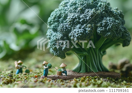 Farmers harvest broccoli. 3d illustration 111709161