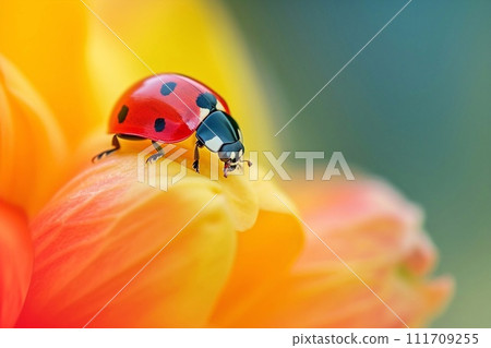 Ladybug on flower petals 111709255