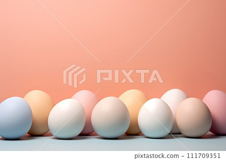 Easter eggs in pastel colors on a pastel background 111709351