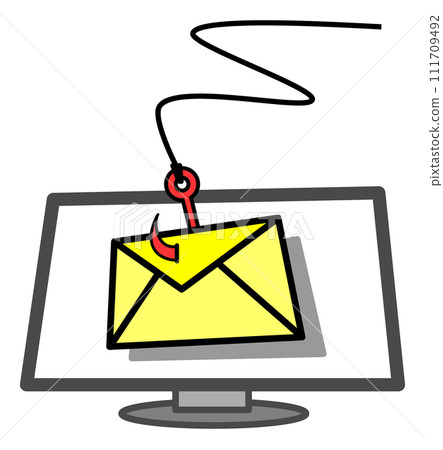 網路釣魚電子郵件的插圖，其中假冒者竊取個人資訊、卡片密碼等。 111709492