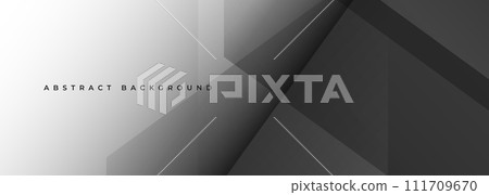 Grey modern abstract wide banner with lines and geometric shapes. Dark gray abstract background. 111709670