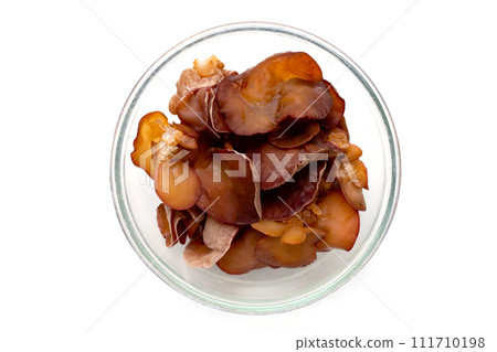 Black fungus mushroom on white background. 111710198