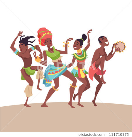 African dancers. native african characters in action poses relaxing and dancing 111710575