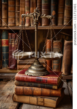 The scales of justice are on the table in the interior The scales of justice are on the table in the interior 111711401