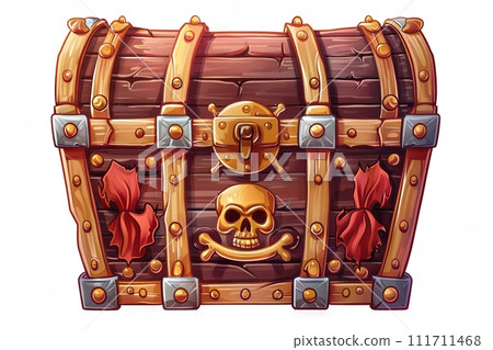 vibrant pirate's chest icon with treasures, Generative AI vibrant pirate's chest icon with treasures, Generative AI 111711468