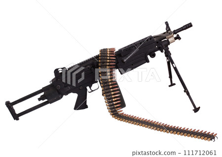 modern machine gun with ammo belt 111712061