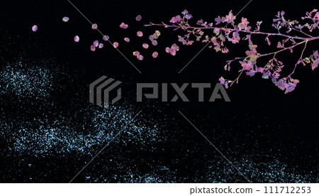 Mother-of-pearl cherry blossoms and colored gold sand on a black lacquer-like background, an image of the Japanese traditional craft "Maki-e" 111712253