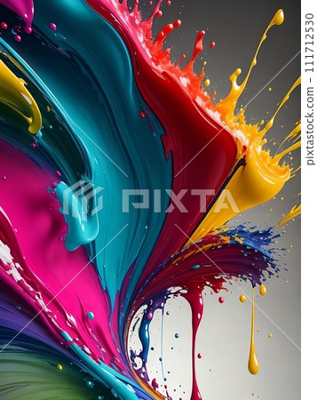 A vibrant stream of multicolored paint shoots up in a thin. AI Generative 111712530