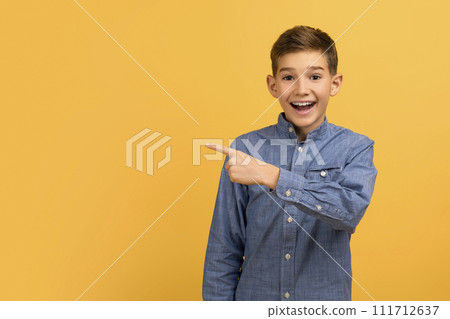 Look There. Excited Happy Teen Boy Pointing Aside At Copy Space 111712637