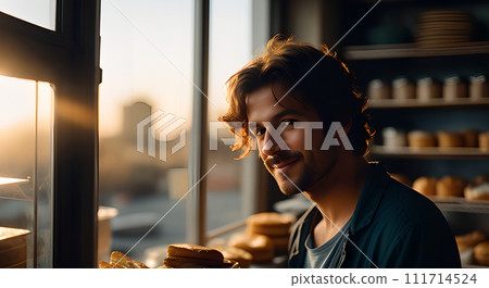 AI-generated content. man baker bread. men's bread business. business bakery loan loan. smile face work. uniform oven roll cheerful men gourmet chefs male profession rack happy business standing AI-generated content. man baker bread. men's bread business. business bakery loan loan. smile face work. uniform oven roll cheerful men gourmet chefs male profession rack happy business standing 111714524