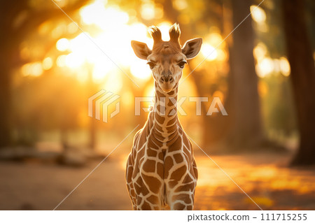 Baby Giraffe in Golden Sunset 111715255