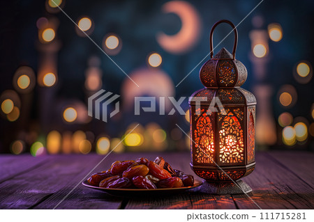 Ramadan Lantern and plate of Figs 111715281