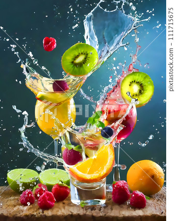 Drink and fruit poured into a glass [AI generated image] 111715675