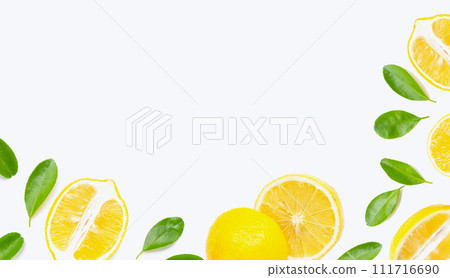 Fresh lemon on white background. Copy space 111716690