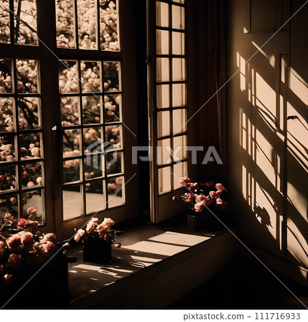 AI-generated content. A windowsill with flowers. 111716933