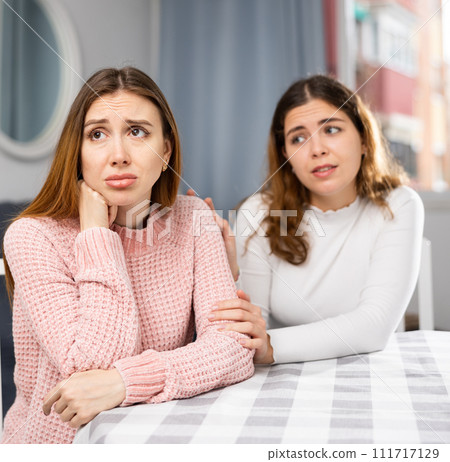 Woman comforting her friend after domestic quarrel Woman comforting her friend after domestic quarrel 111717129
