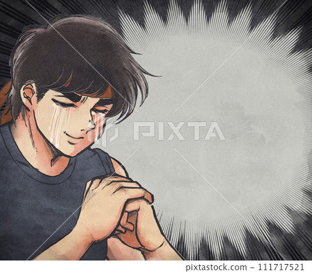 Gekiga 風格的手繪插圖，描繪了一個雙手交叉、憂心忡忡的運動員 111717521