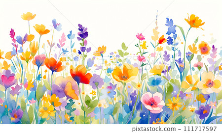 Dreamy and colorful flower garden watercolor illustration background "AI generated image" 111717597