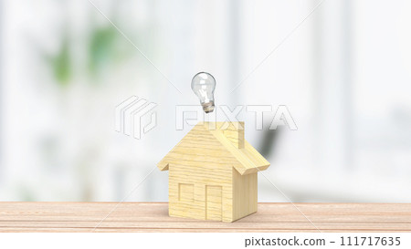 The wood house for property or real estate concept 3d rendering. 111717635
