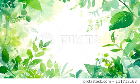 鬱鬱蔥蔥的新鮮綠色植物的水彩框架背景“AI生成圖像” 鬱鬱蔥蔥的新鮮綠色植物的水彩框架背景“AI生成圖像” 111718168