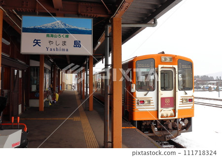 Winter Yuri Kogen Railway Chokai Sanroku Line Yajima Station and toy train Winter Yuri Kogen Railway Chokai Sanroku Line Yajima Station and toy train 111718324