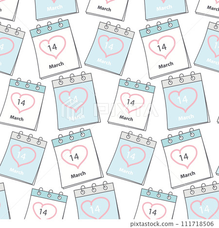 Seamless pattern of 2 deferent calendar pages with White Day date 14 March and heart shaped stroke 111718506