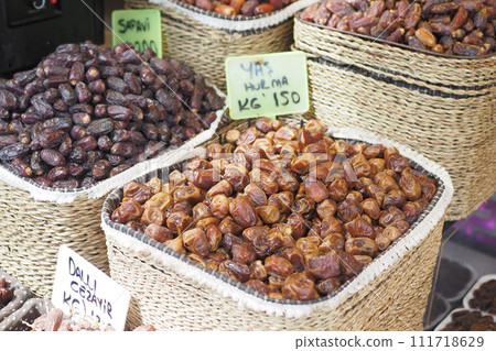 many date fruits display for sale at local market many date fruits display for sale at local market 111718629