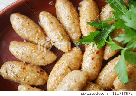 closeup of Turkey Meatballs.on a plate  111718973