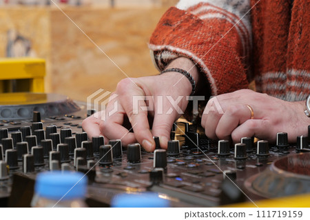 DJ sound control console for mixing dance music DJ sound control console for mixing dance music 111719159
