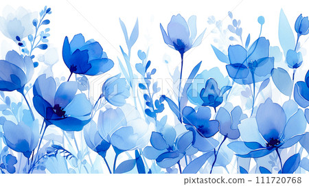 藍色抽象花水彩插圖背景“AI 生成圖像” 111720768