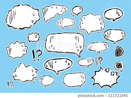 Speech bubble negative sad cartoon style white frame white border 111721045