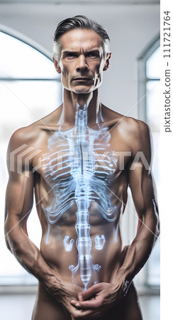AI-generated content. An X-ray view over the central part of a man's body. 111721764