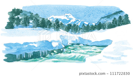 融化的雪和山景 111722830