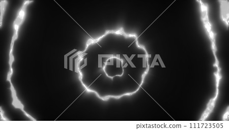 Abstract background looped circles a tunnel of flying black and white rings of energy 111723505
