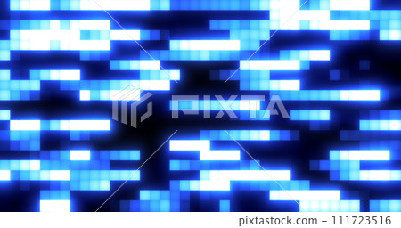 Abstract blue retro pixel hipster digital background made of moving energy brick squares on a black background 111723516