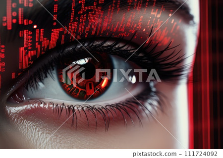 Futuristic woman eye display cyberspace concept science. AI generative 111724092