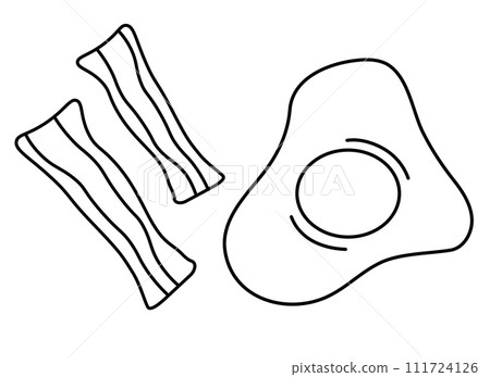 Fried egg and bacon. Morning breakfast. Hand drawn doodle food. Sketch monochrome black style. Vector flat illustration. Fried egg and bacon. Morning breakfast. Hand drawn doodle food. Sketch monochrome black style. Vector flat illustration. 111724126