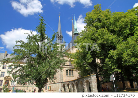 Grand Duchy of Luxembourg, a country in the Benelux, cityscape with the spire of Notre Dame Cathedral in the old town of the capital, a world cultural heritage site Grand Duchy of Luxembourg, a country in the Benelux, cityscape with the spire of Notre Dame Cathedral in the old town of the capital, a world cultural heritage site 111724170