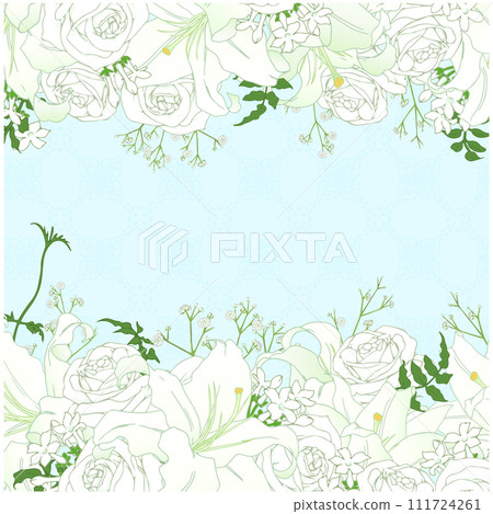 Lily and rose frame ① Top and bottom_Light blue background Lily and rose frame ① Top and bottom_Light blue background 111724261