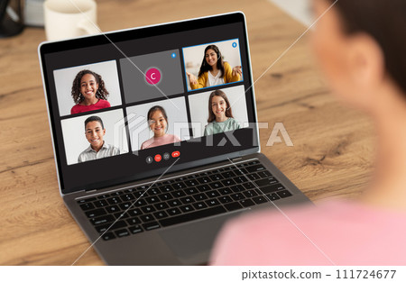 Girl student studying from home, have online lesson Girl student studying from home, have online lesson 111724677