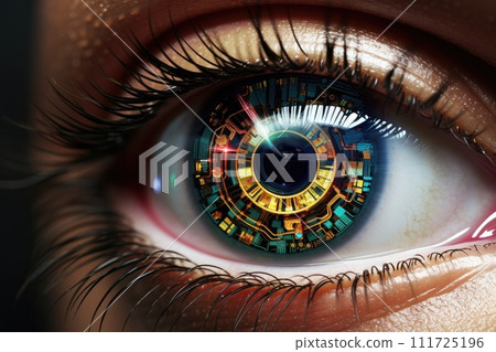Futuristic woman eye display cyberspace concept science. AI generative 111725196