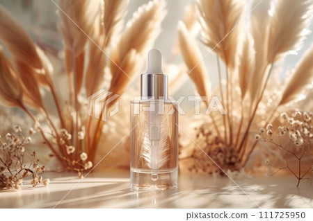 AI-generated content. Serum glass bottle and skincare. cosmetic concept. Generative AI AI-generated content. Serum glass bottle and skincare. cosmetic concept. Generative AI 111725950