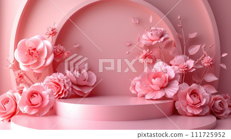 AI-generated content. Podium background flower rose product for advertising. Generative AI 111725952