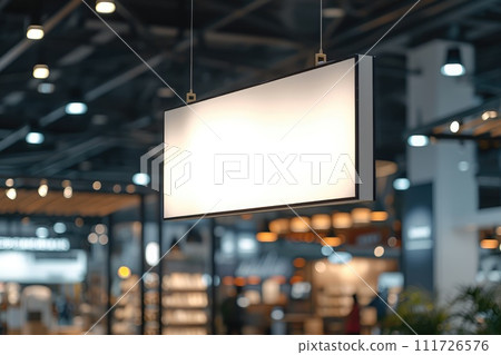 AI-generated content. Mockup Hanging banner with store background. Advertising concept. Generative AI AI-generated content. Mockup Hanging banner with store background. Advertising concept. Generative AI 111726576
