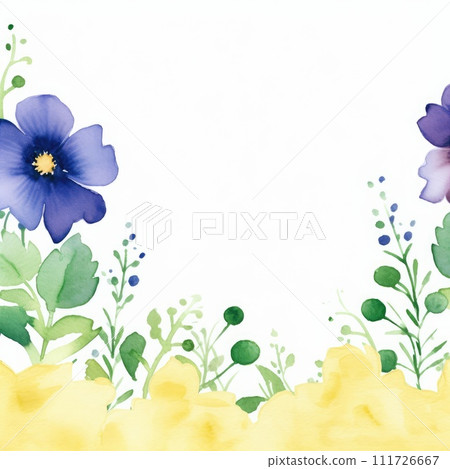 AI-generated content. Watercolor flowers frame illustration for greeting card. Generative AI 111726667